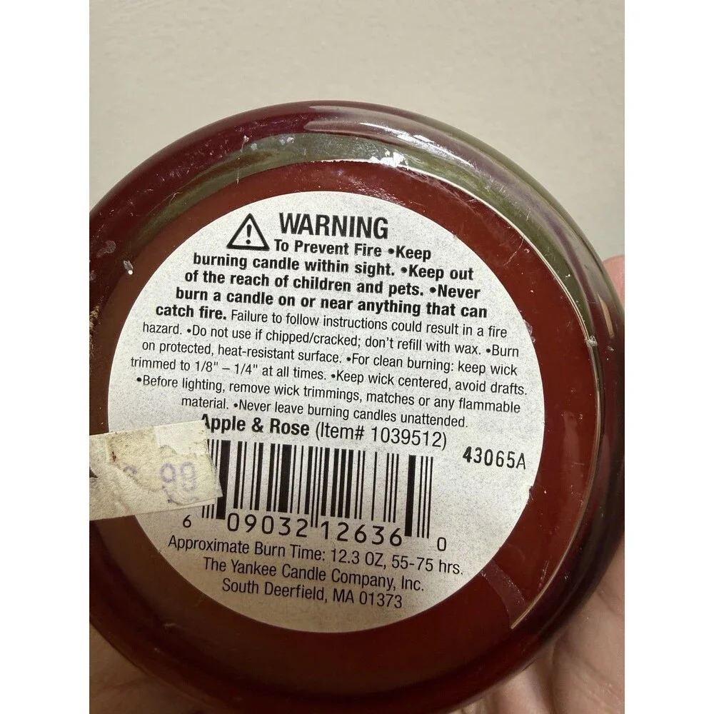 Apple & Rose Rare Retired Yankee Jar Candle 12.3 Oz Slight Burn Heavy Scent